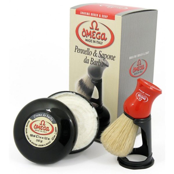 Omega Shaving Cream and Brush with Stand Kit